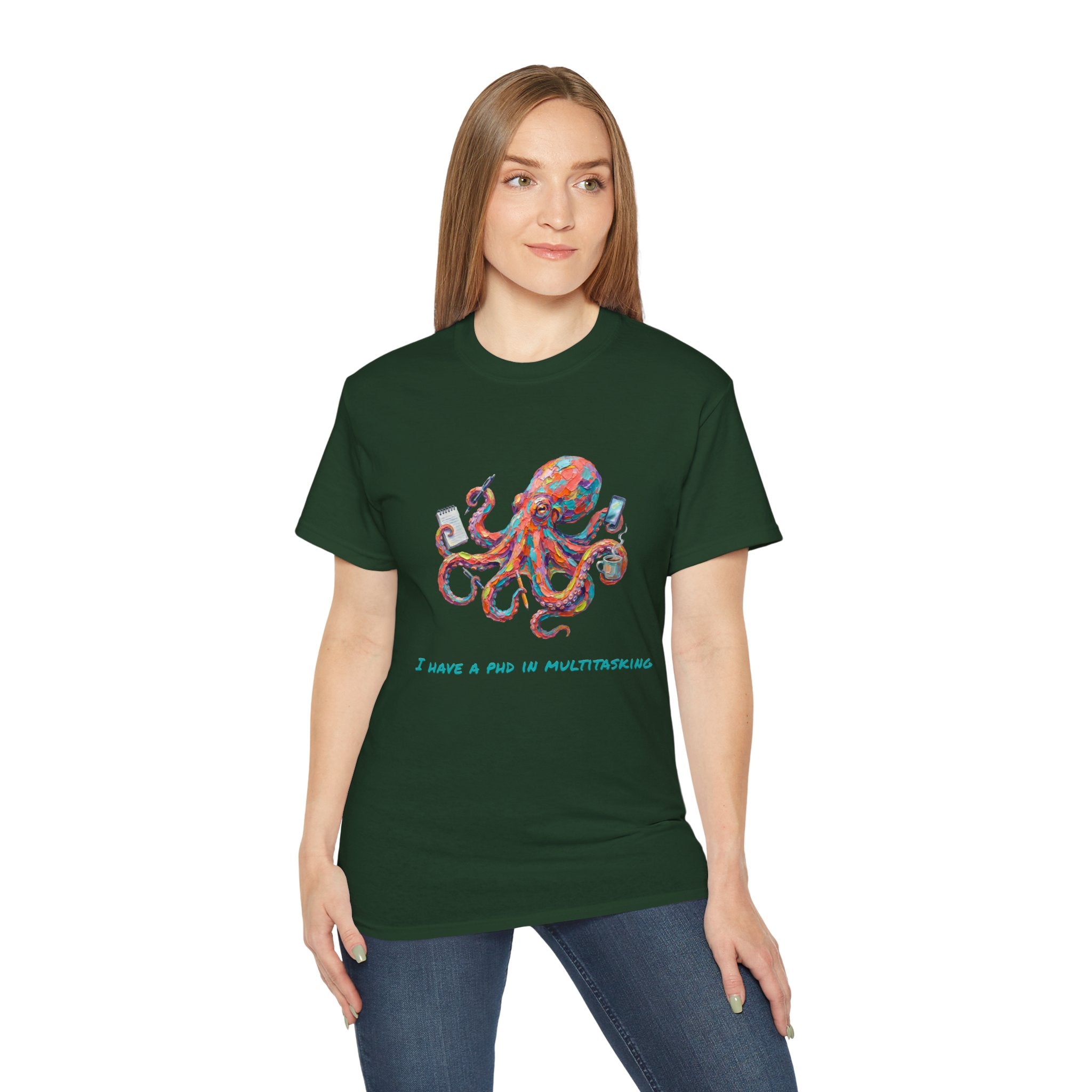 Octopus T-Shirt — I Have a PhD in Multitasking, Funny Office Tee