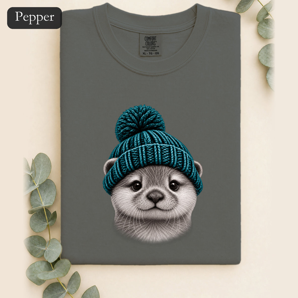Otter Wearing Beanie Shirt | Cute Animal Illustration
