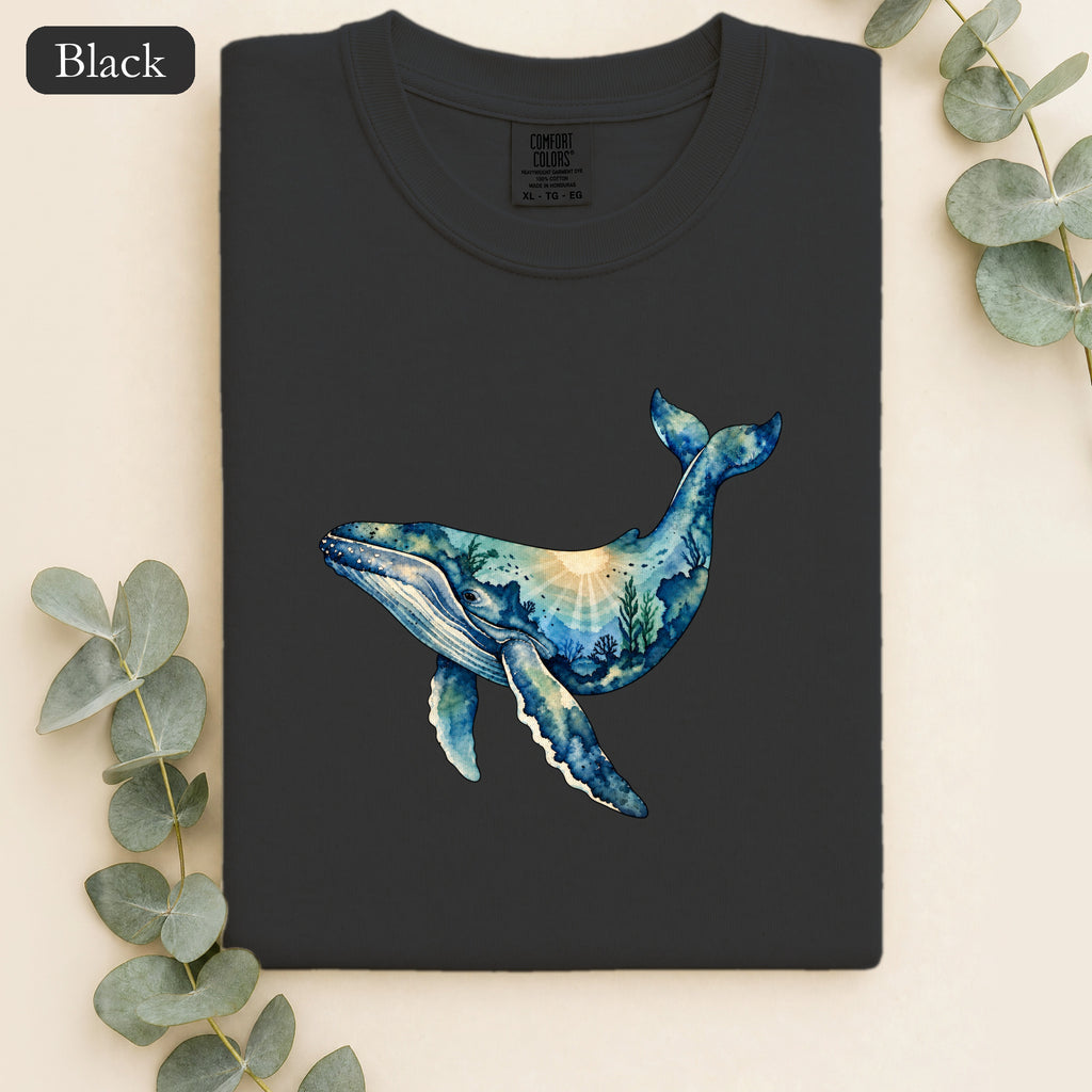 Dreamy Blue Watercolor Whale Shirt | Ocean Marine Mammal Art