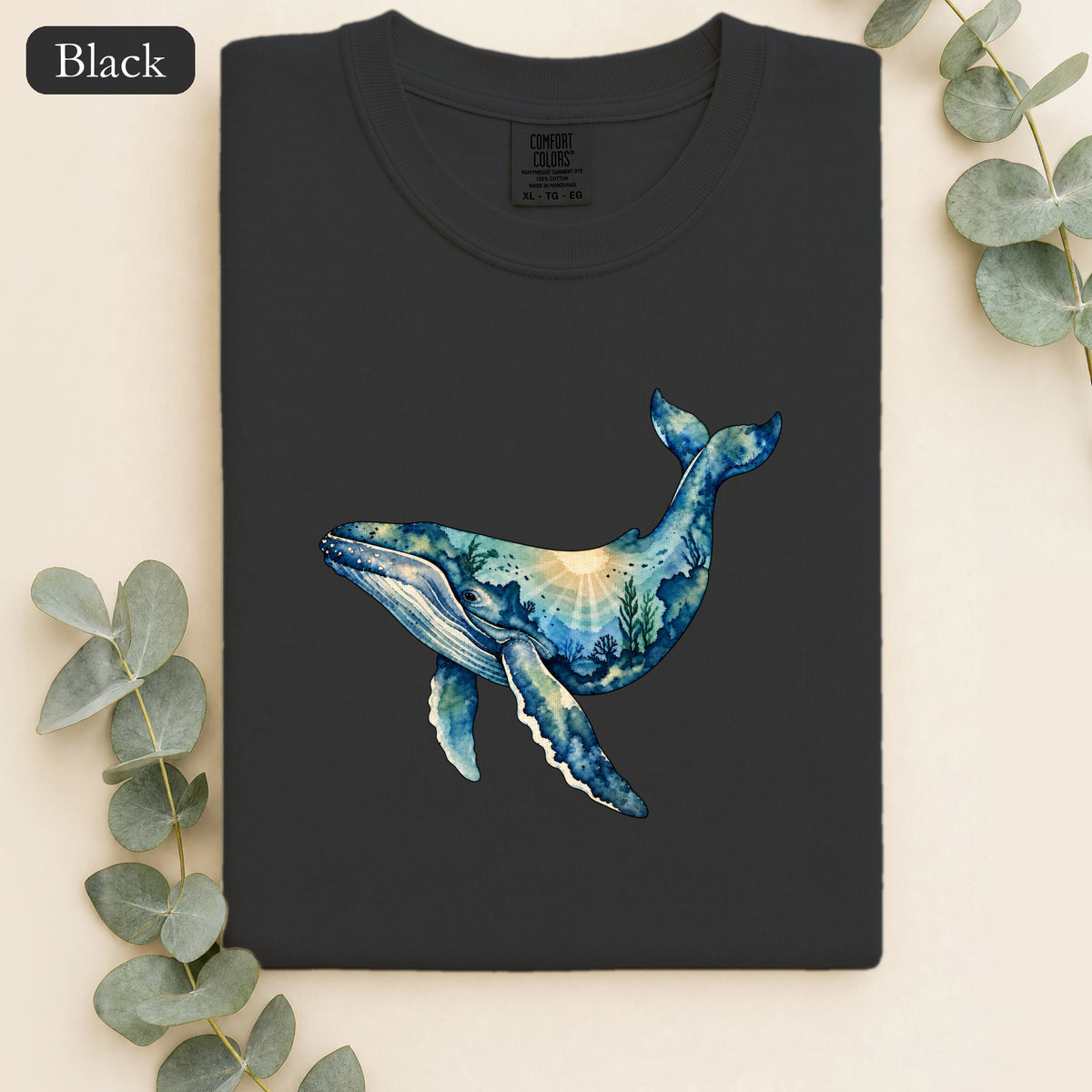 Dreamy Blue Watercolor Whale Shirt | Ocean Marine Mammal Art