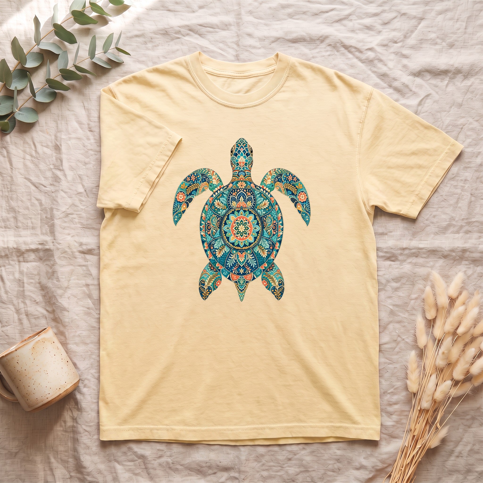 Boho Sea Turtle Shirt, Folk Art Turtle Tee, Japanese Pattern Ocean Lover Gift, Vintage Floral Turtle Sweatshirt