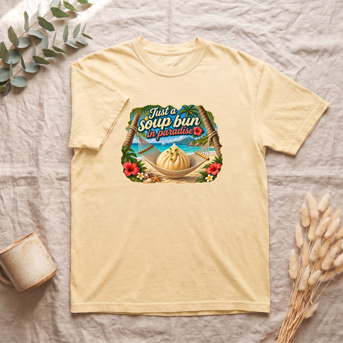 Just a Soup Bun in Paradise Shirt | Tropical Dumpling Graphic