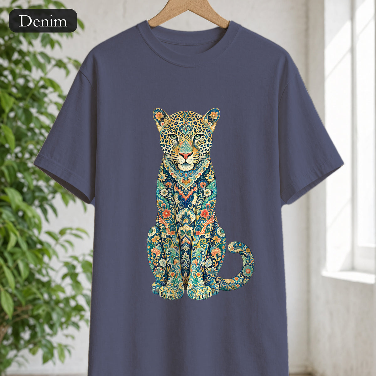 Boho Leopard Shirt, Folk Art Leopard Tee, Japanese Pattern Big Cat Lover Gift, Vintage Floral Leopard Sweatshirt