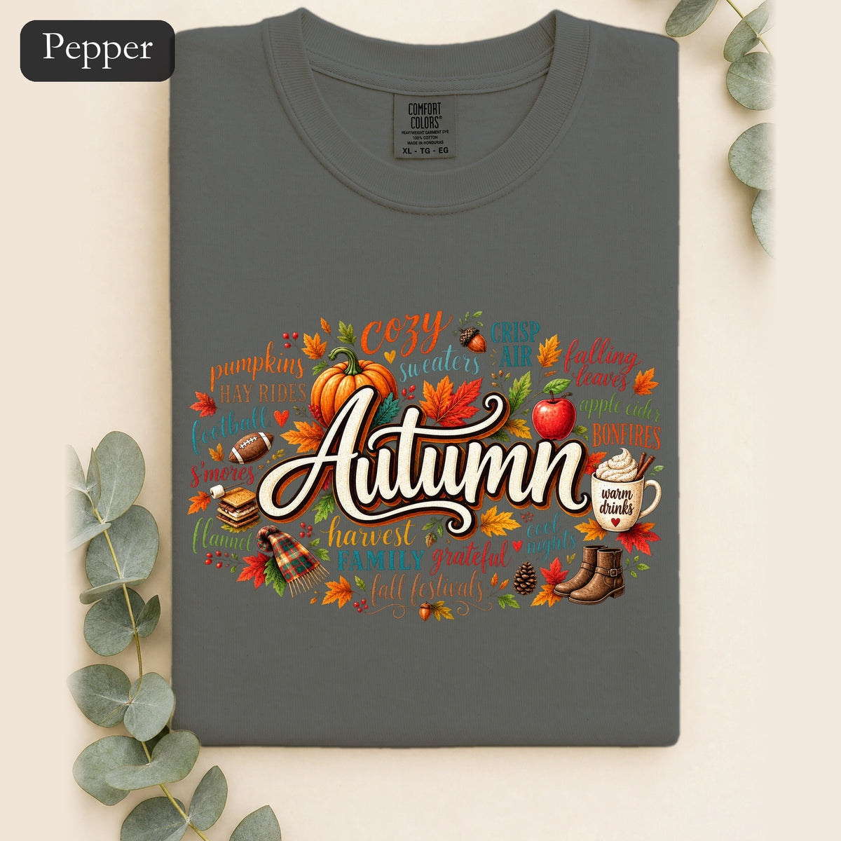 Autumn lettering collage Shirt | Fall pumpkin leaves cider cozy harvest