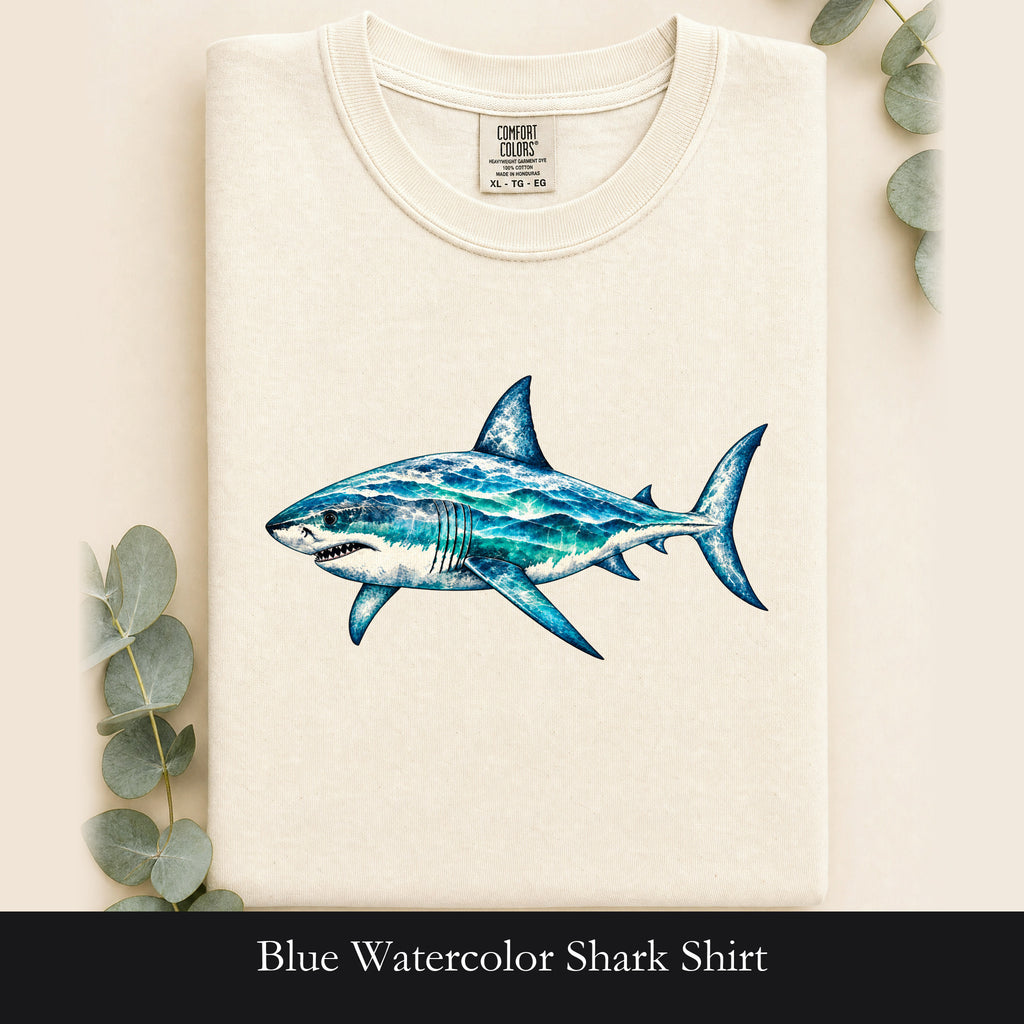 Blue Watercolor Shark Shirt | Ocean Fish Illustration