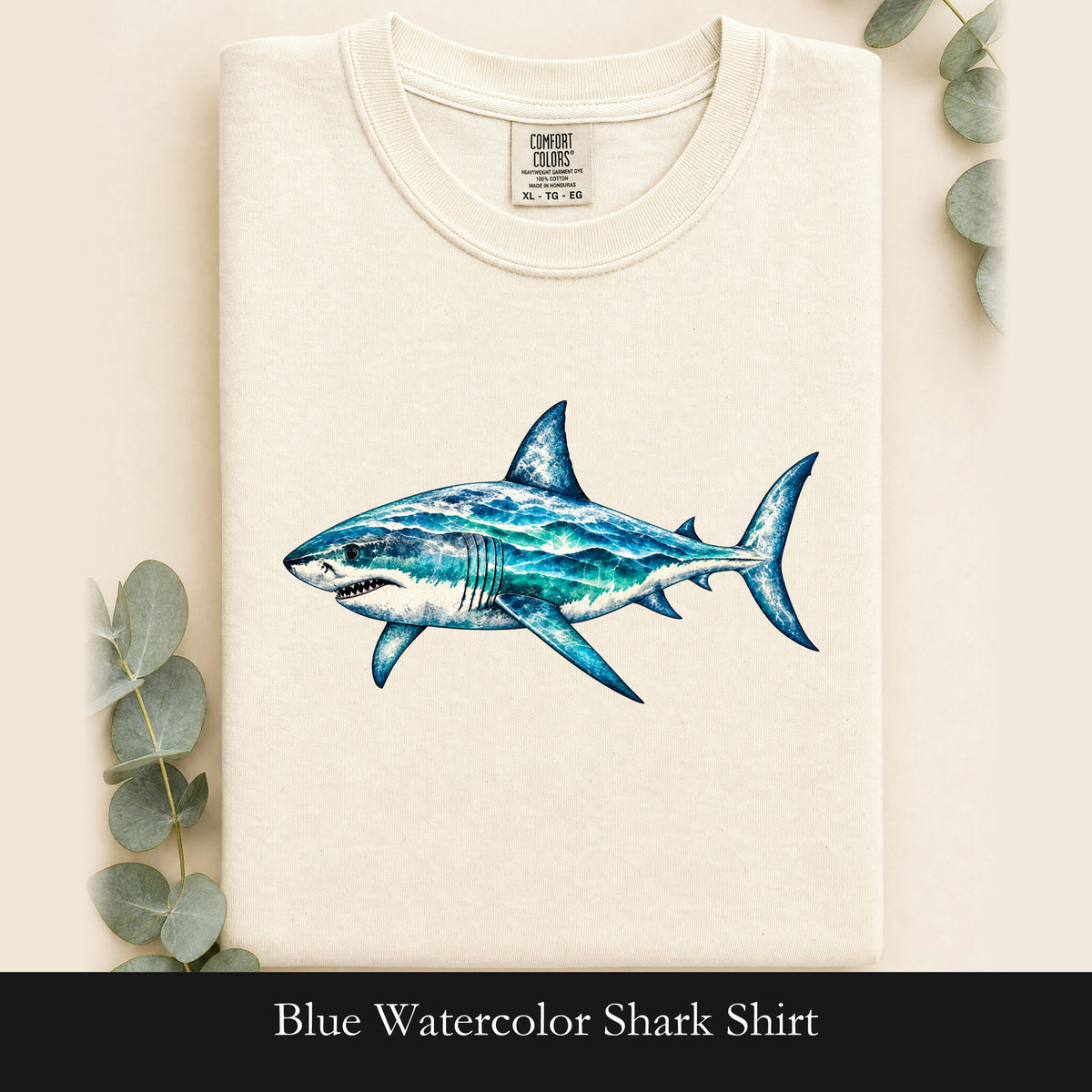 Blue Watercolor Shark Shirt | Ocean Fish Illustration