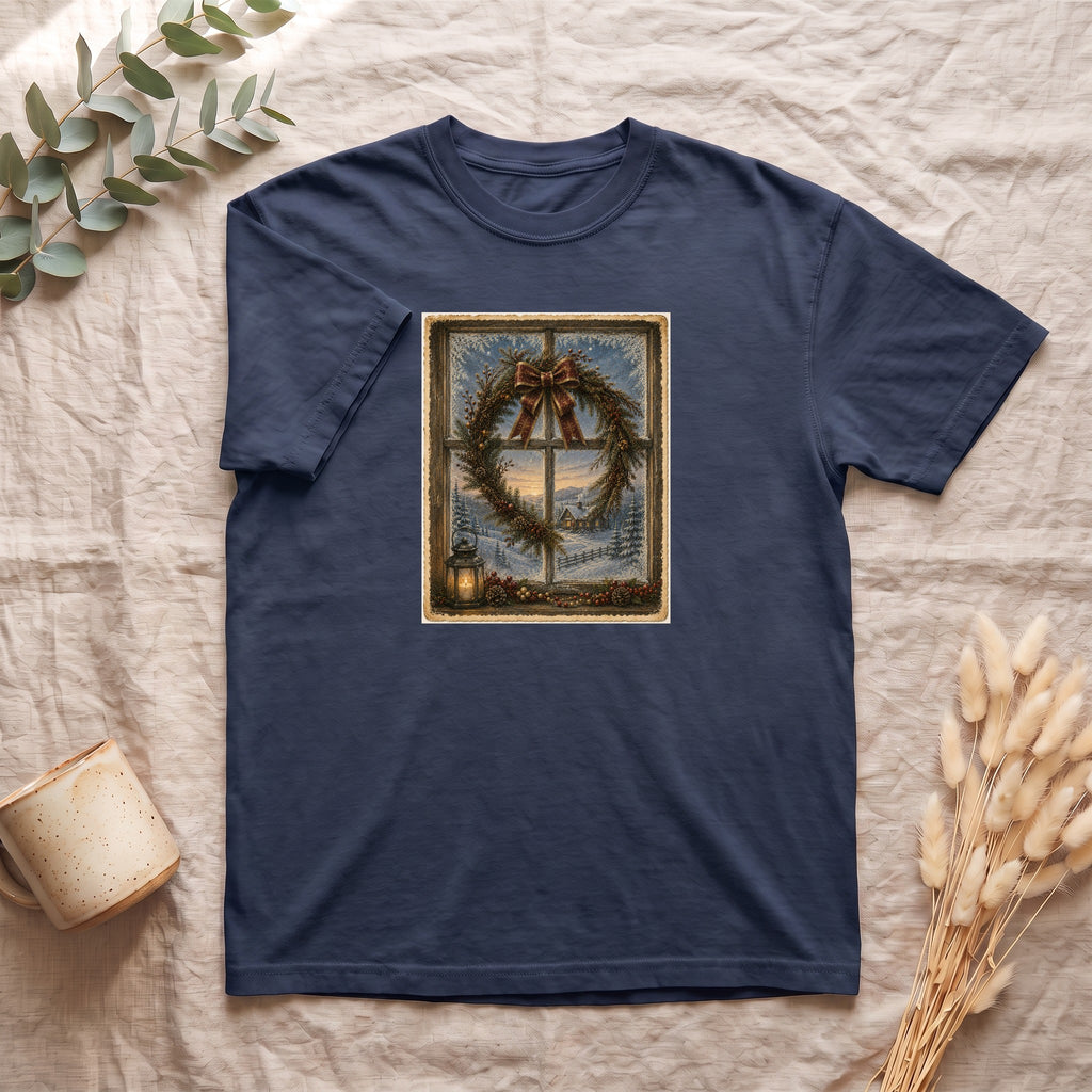 Winter Wreath Window Shirt | Vintage Christmas Scene