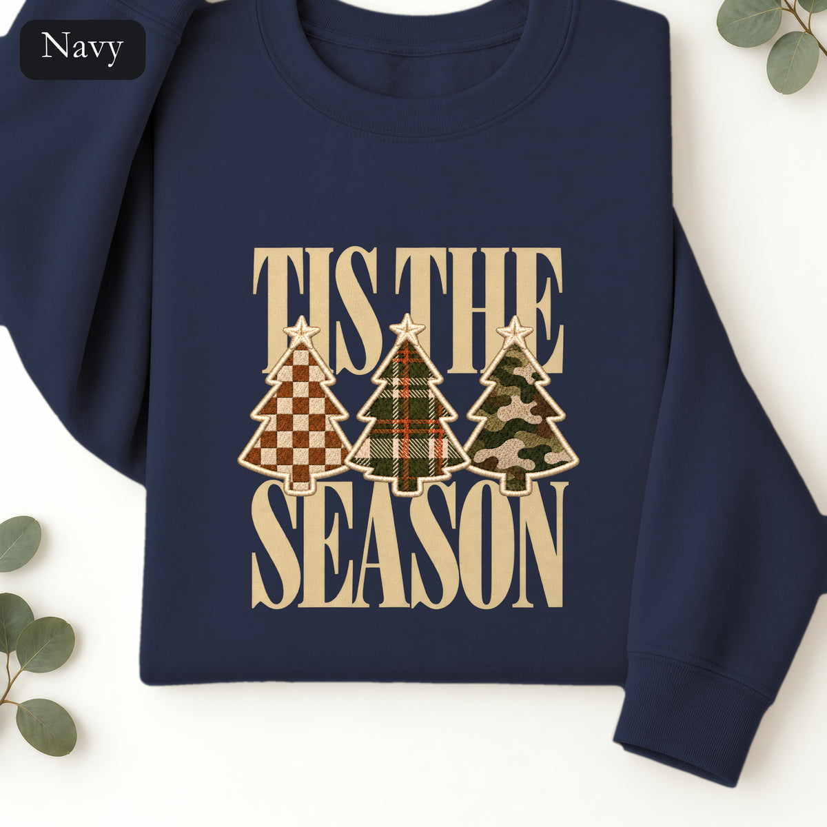 Plaid Woodland Christmas Trees Sweatshirt | Holiday Tree Trio Crewneck