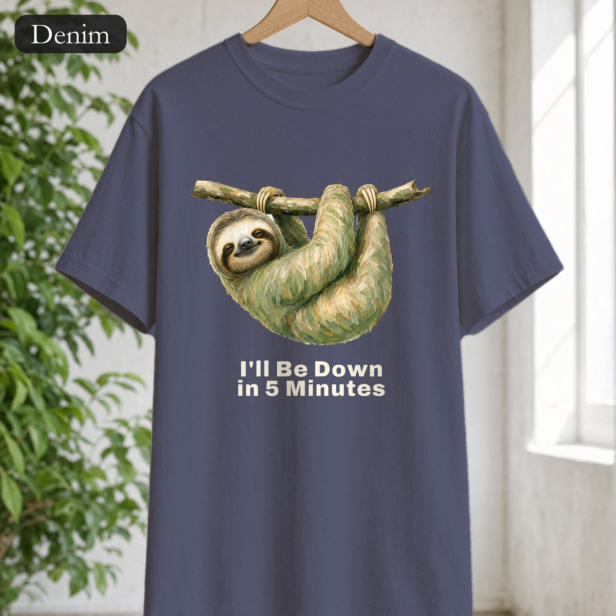 Sloth Shirt, I'll Be Down in 5 Minutes Tee, Funny Lazy Sloth Gift, Painterly Introvert Sweatshirt