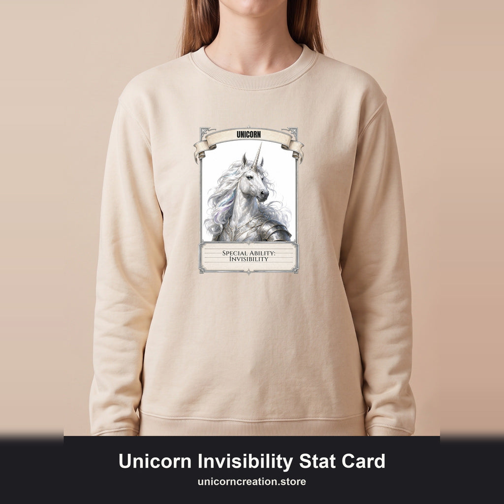Unicorn Invisibility Stat Card Shirt, Funny RPG Gamer Tee, Tabletop D20 Fantasy Gift, Dungeon Dice Sweatshirt
