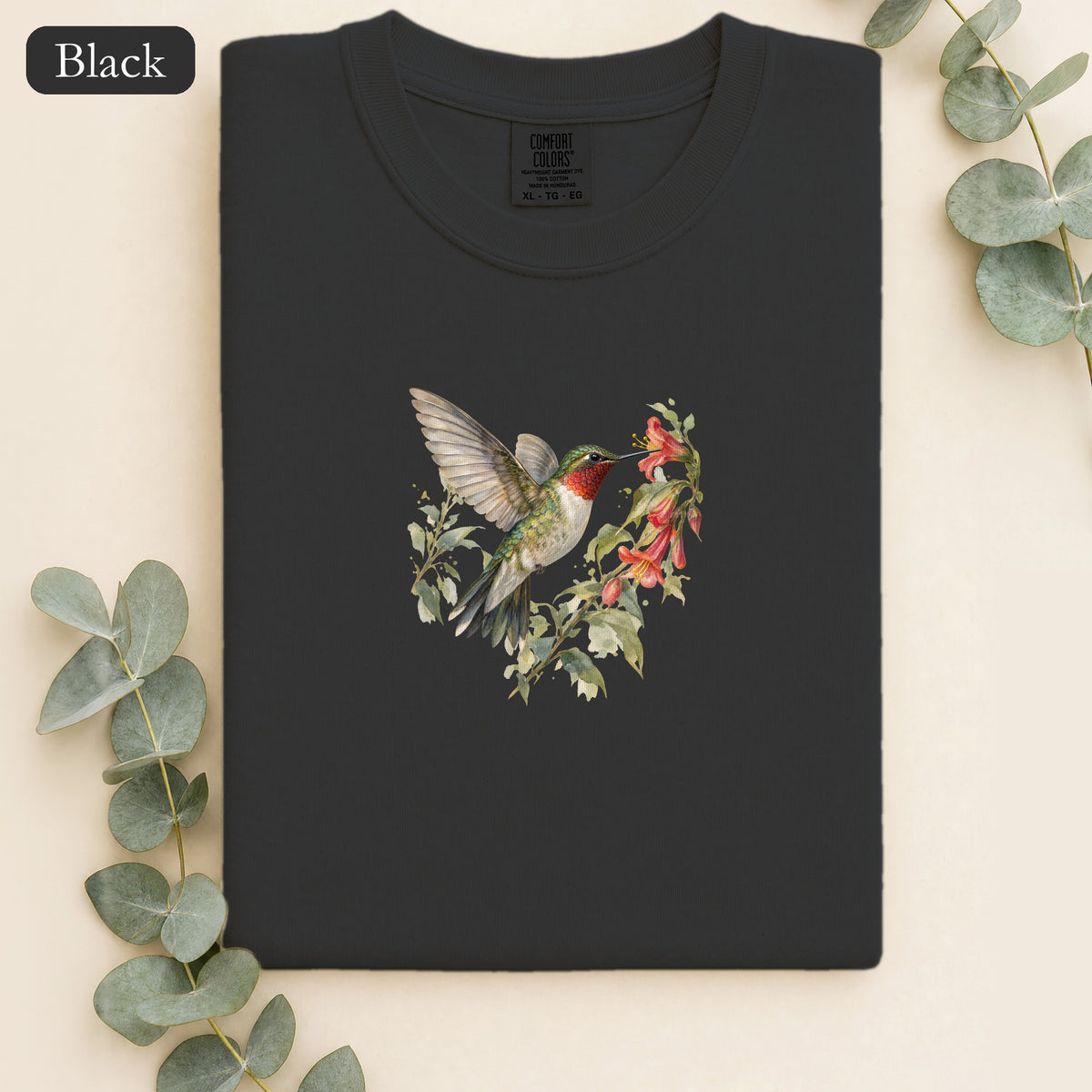 Rufous Hummingbird Floral Illustration Shirt | Bird Nature Tee