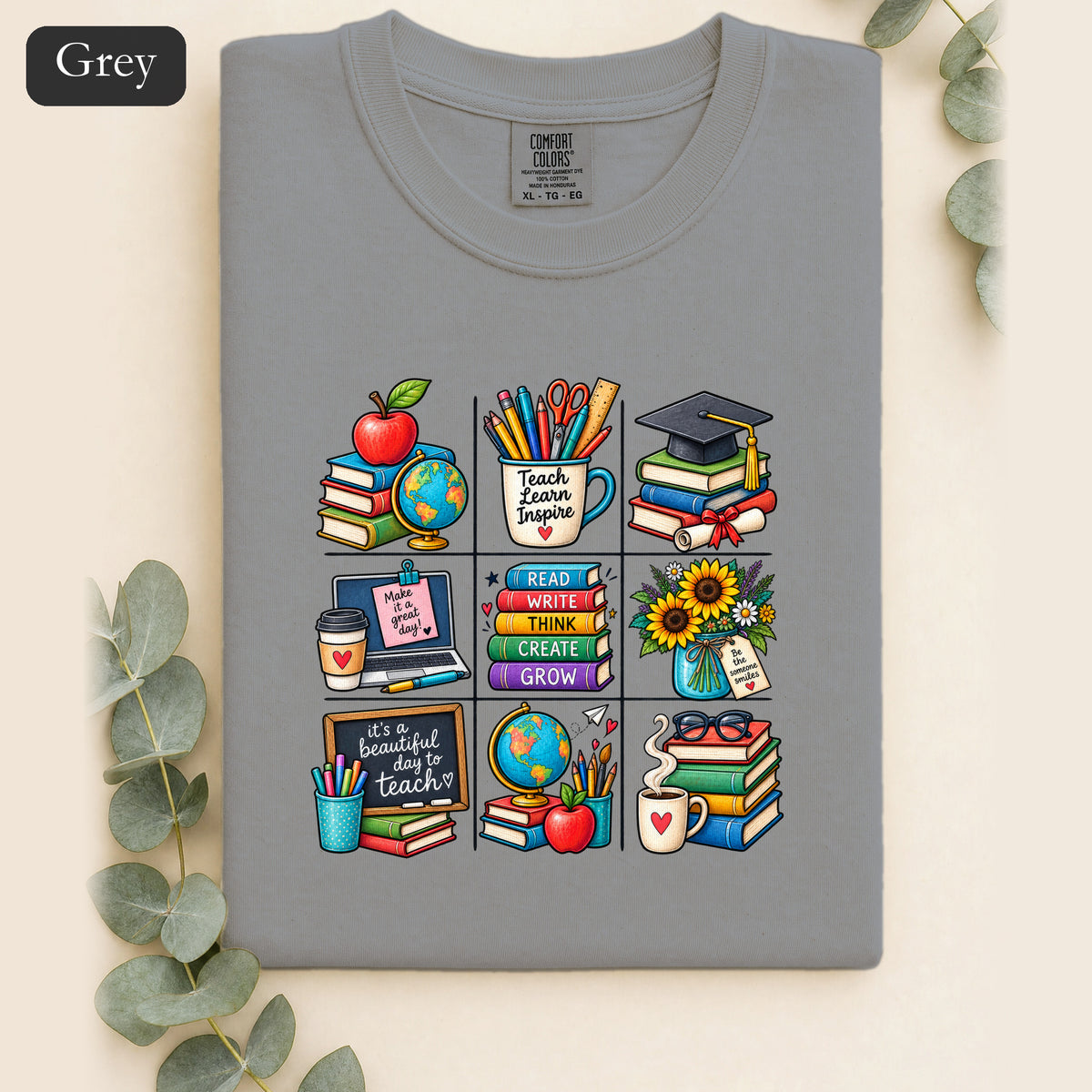 Teacher Classroom Icons Shirt | Books, Globe, Apple, Chalkboard