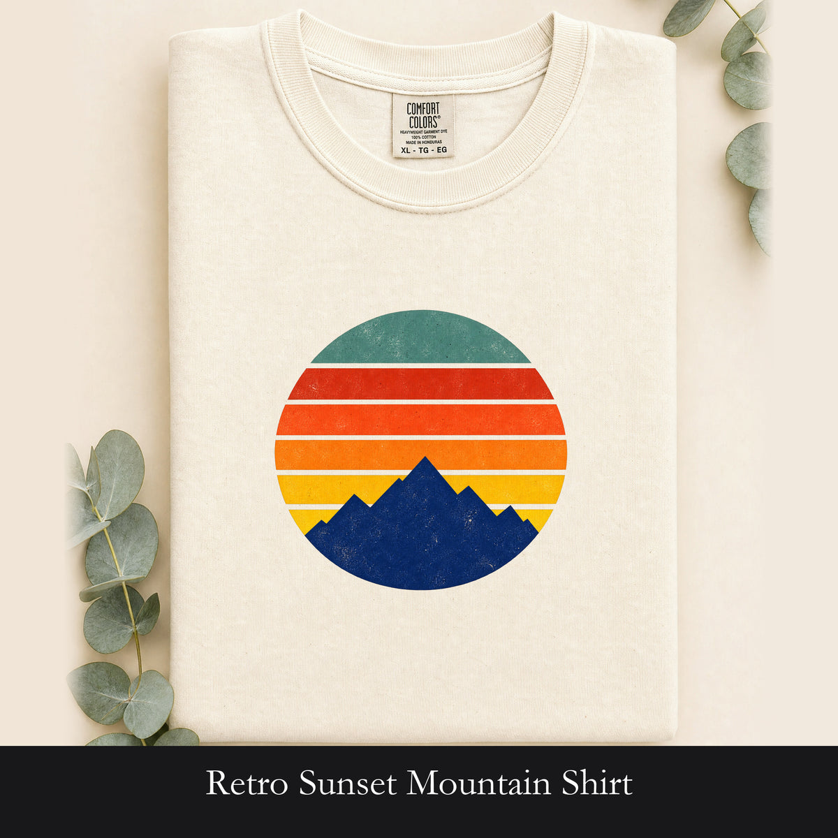 Retro Sunset Mountain Shirt, Vintage Nature Tee, Hiking Outdoor Gift, 70s Landscape Shirt