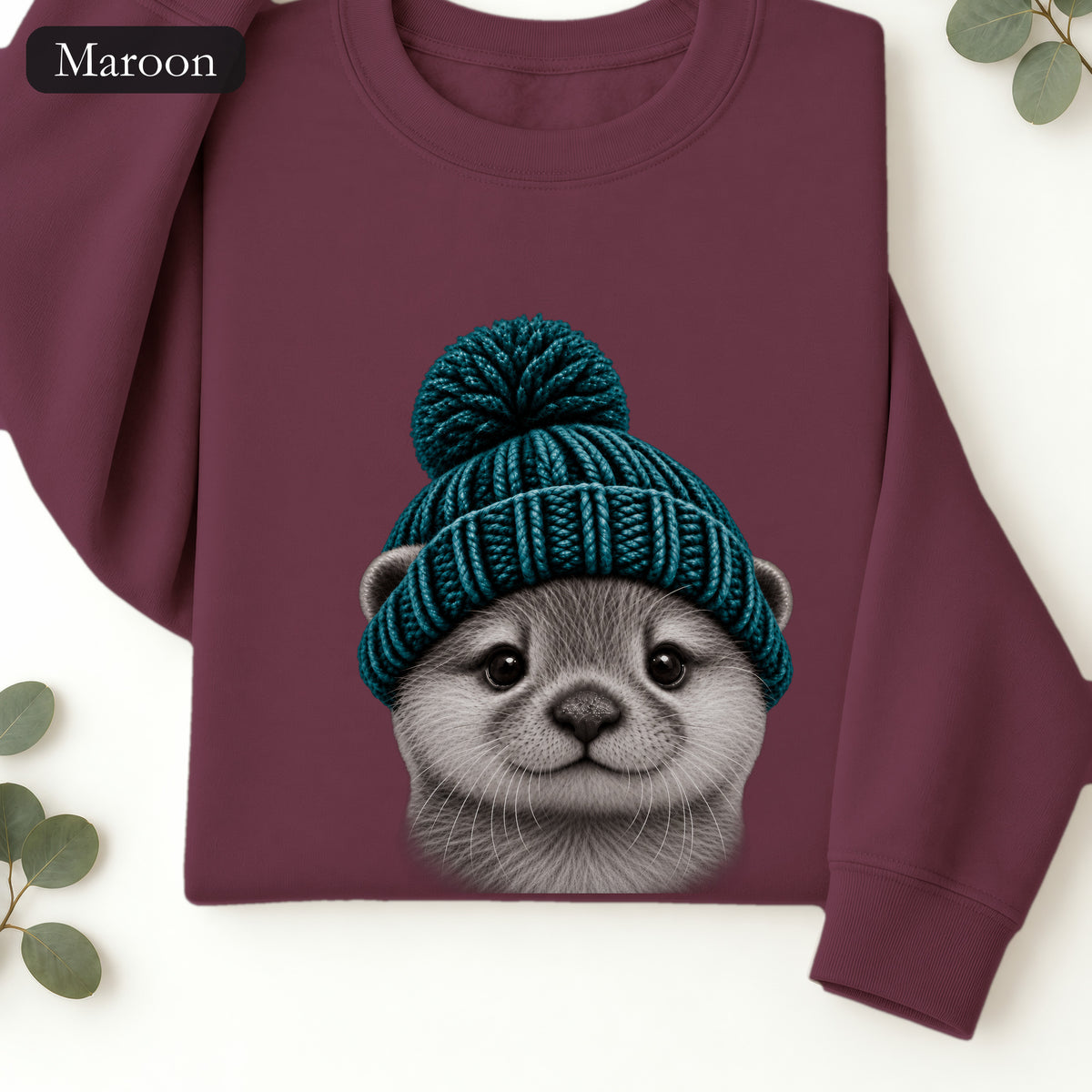 Otter Wearing Beanie Crewneck Sweatshirt | Cute Animal Illustration