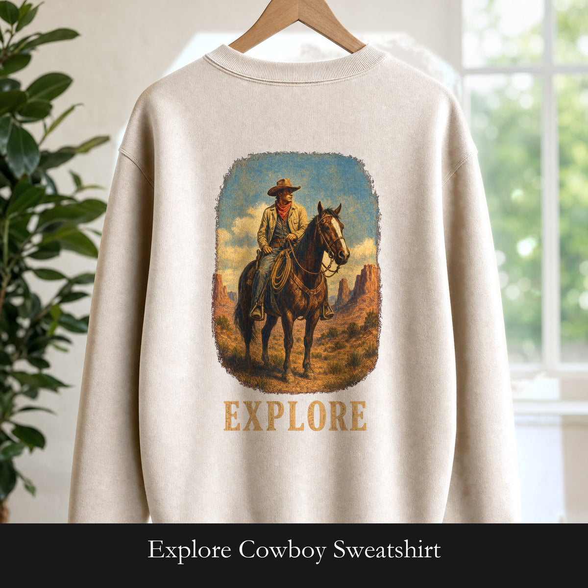 Explore Cowboy Sweatshirt, Vintage Western Horse Crewneck, Desert Trail Rider Sweatshirt, Sheriff Star Cowboy Gift
