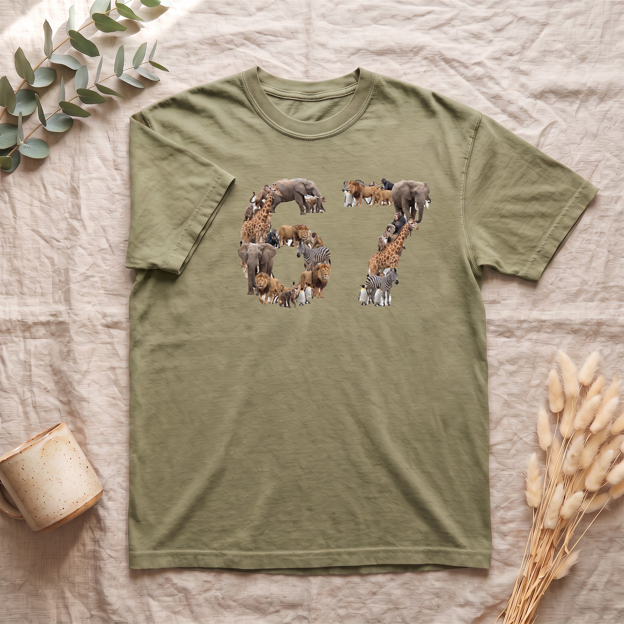 67 Zoo Animals Shirt, Funny 67 Meme Tee, Trendy Animal Number Gift, Giraffe Elephant Lion Sweatshirt
