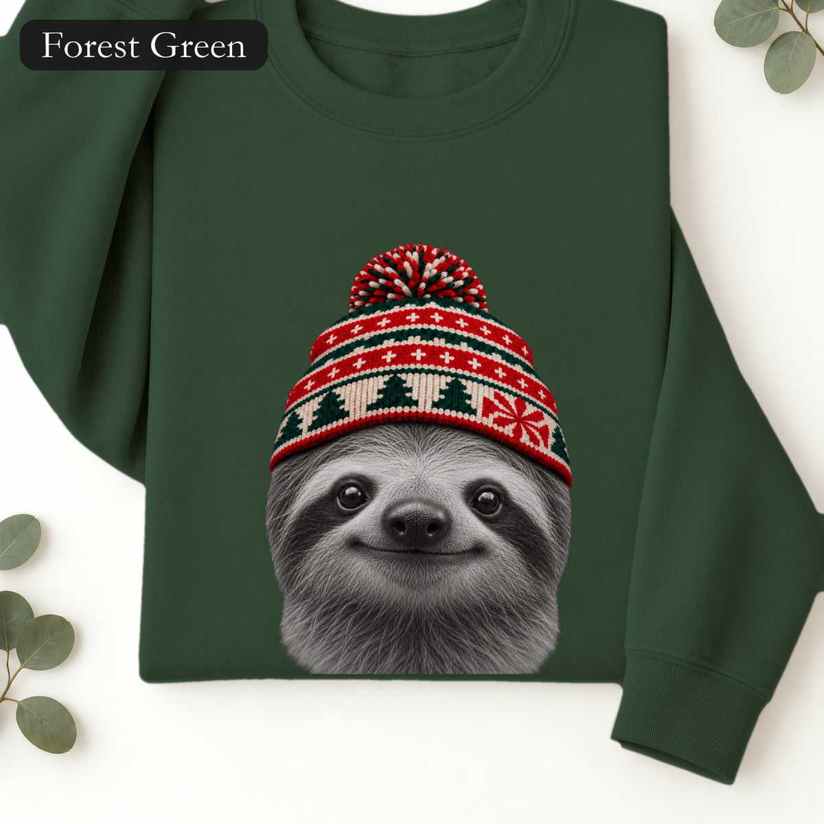 Sloth Wearing Christmas Knit Beanie | Cozy Winter Animal Crewneck