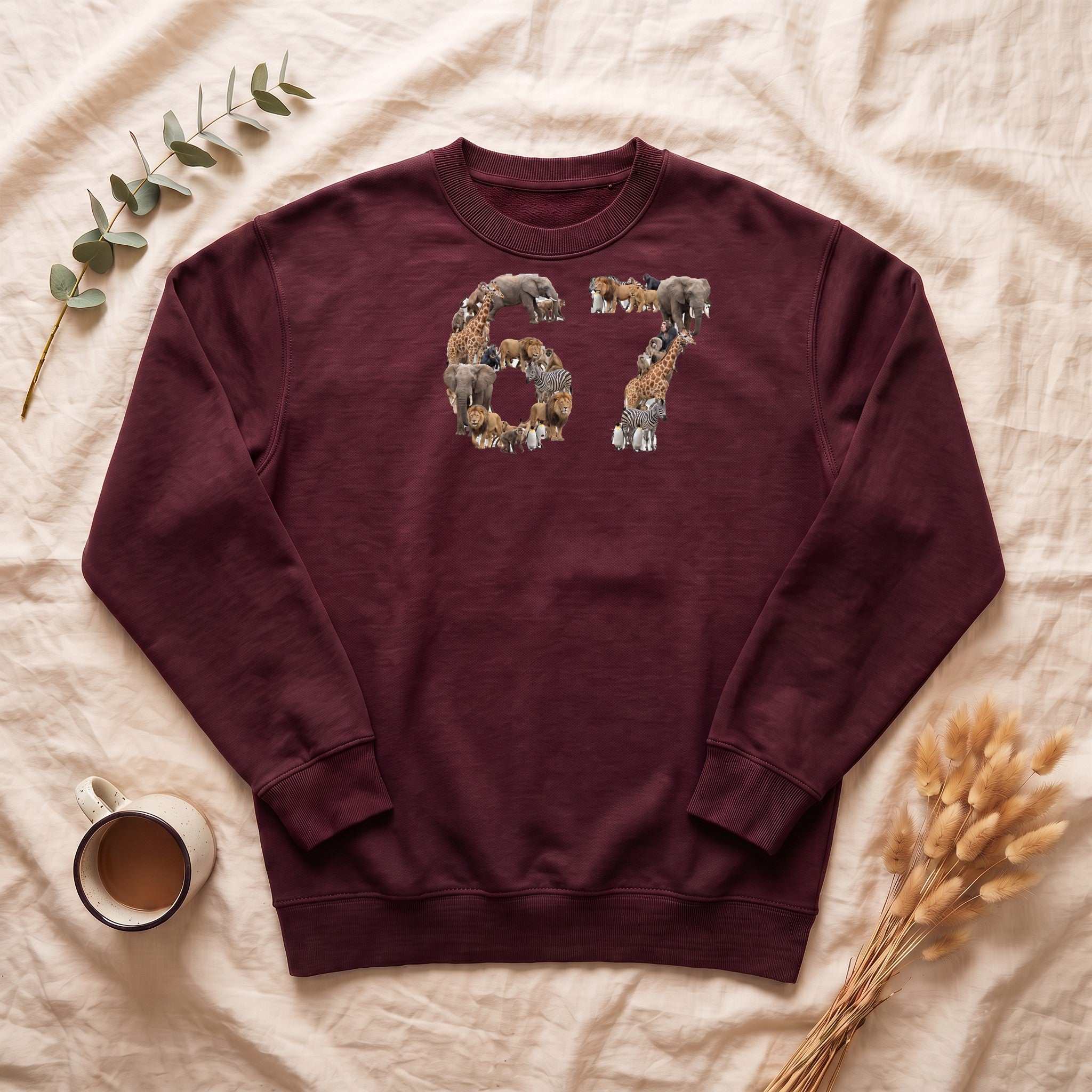 67 Zoo Animals Shirt, Funny 67 Meme Tee, Trendy Animal Number Gift, Giraffe Elephant Lion Sweatshirt