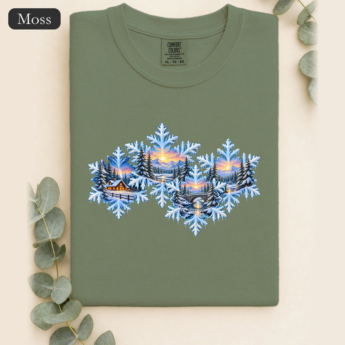 Snowflake Scenic Sunset Shirt | Winter Lake Landscape