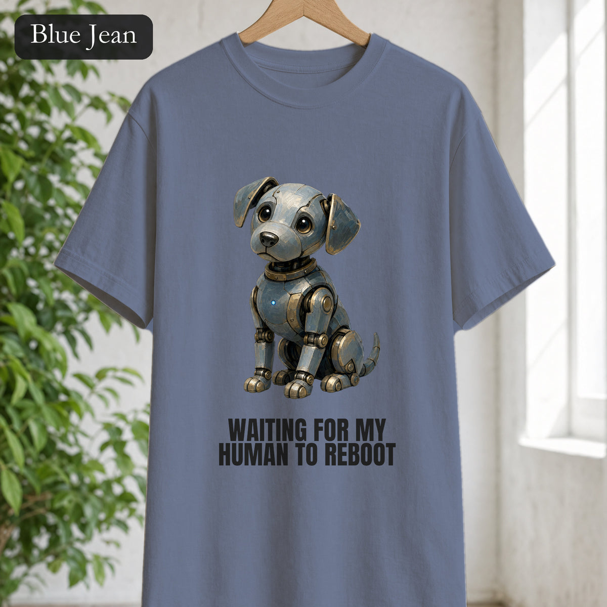 Waiting for My Human to Reboot Shirt, Funny Robot Dog Tee, Tech Programmer Gift, Sci-Fi AI Humor Sweatshirt