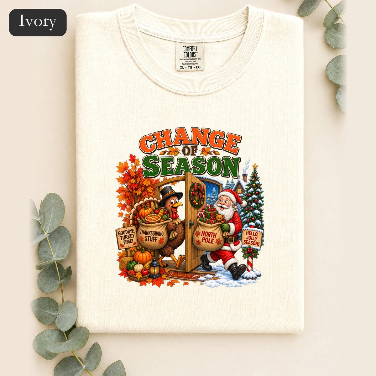 Change of Season Shirt | Fall to Winter Holiday Pumpkin Santa Design
