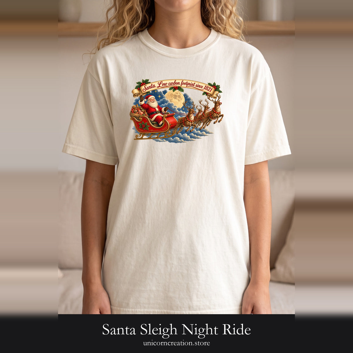 Santa Sleigh Night Ride Shirt | Vintage Christmas Holiday Tee