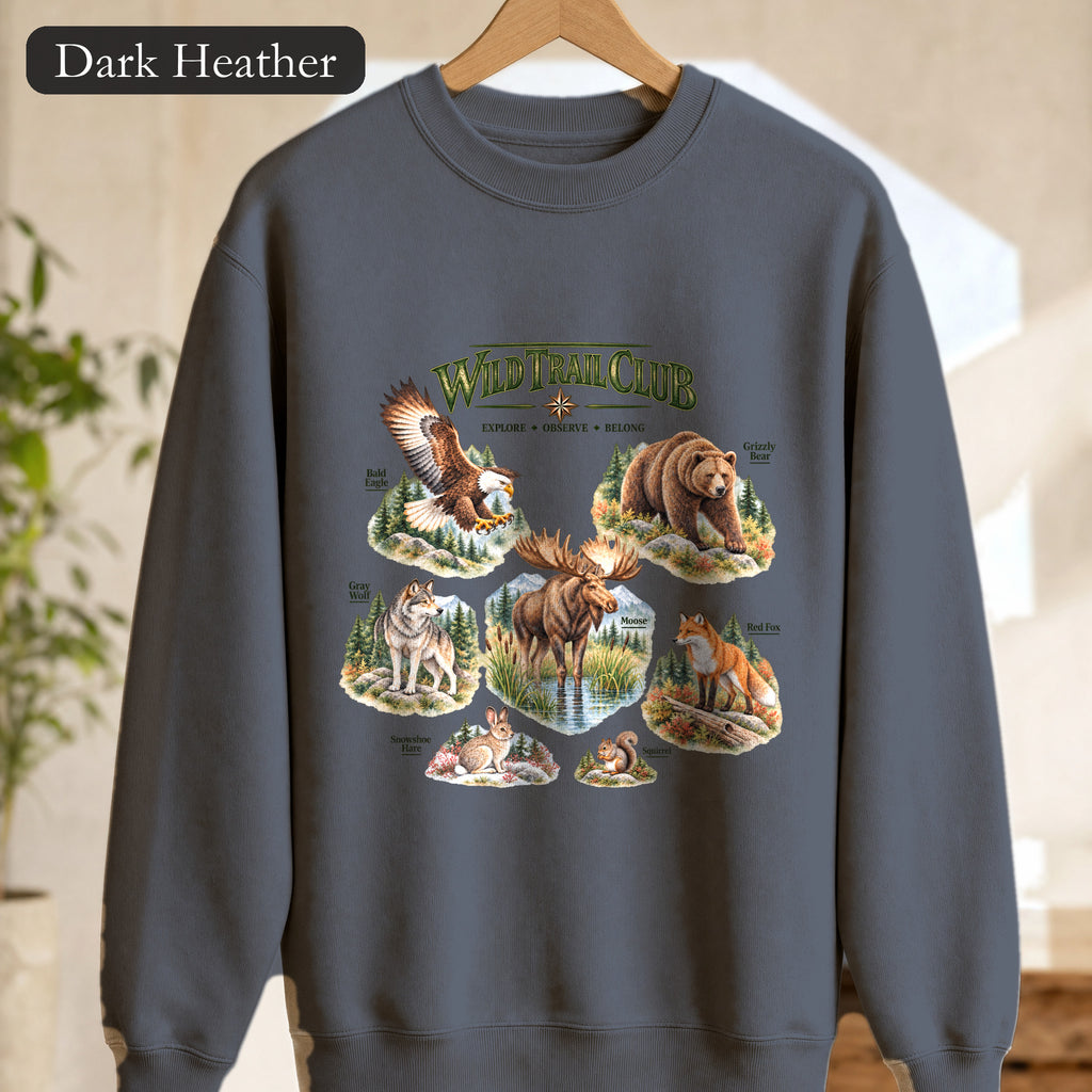 Wild Trail Club Sweatshirt, Woodland Animals Crewneck, Walk Steady Go Far, Hiking Nature Lover Gift