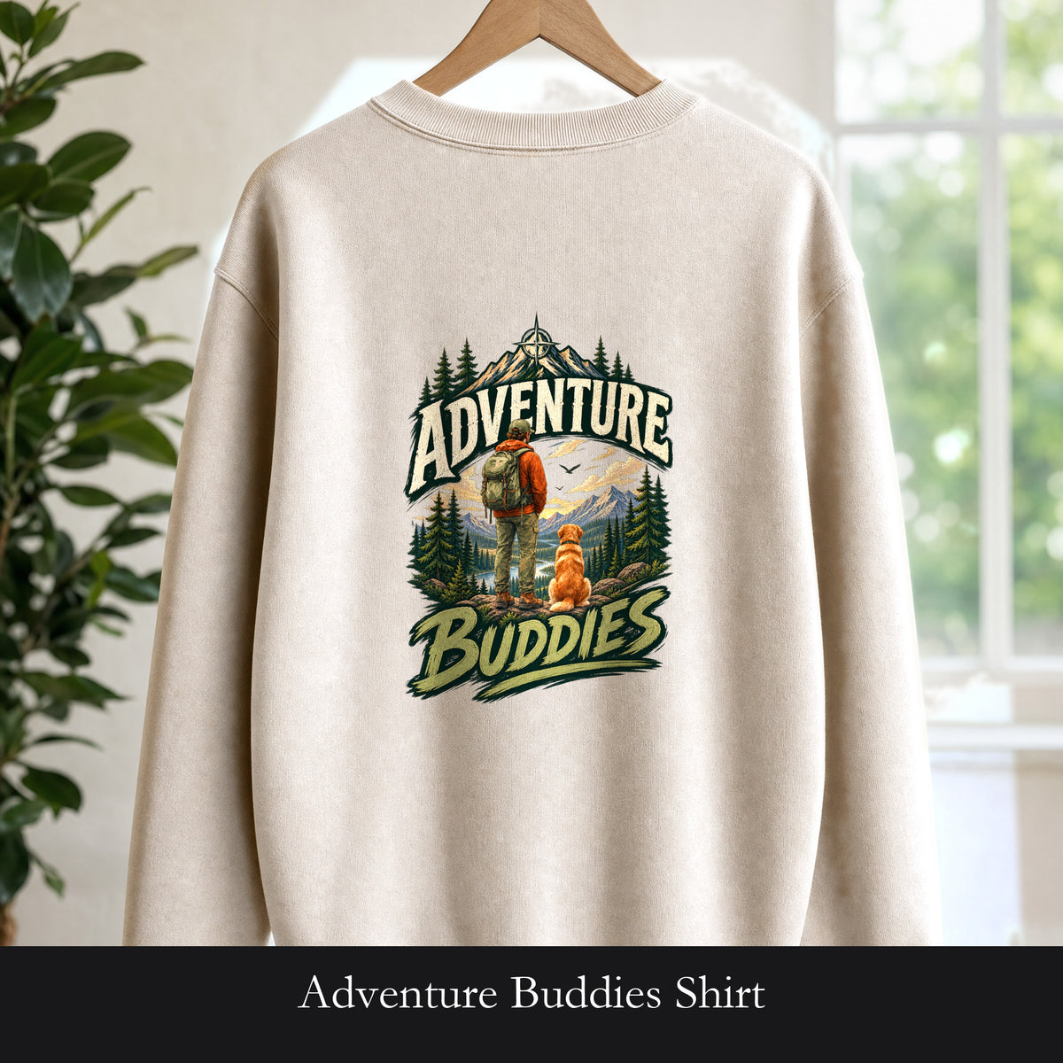 Adventure Buddies Shirt, Dog and Human Hiking Tee, Matching Dog Owner Gift, Painterly Outdoor Sweatshirt