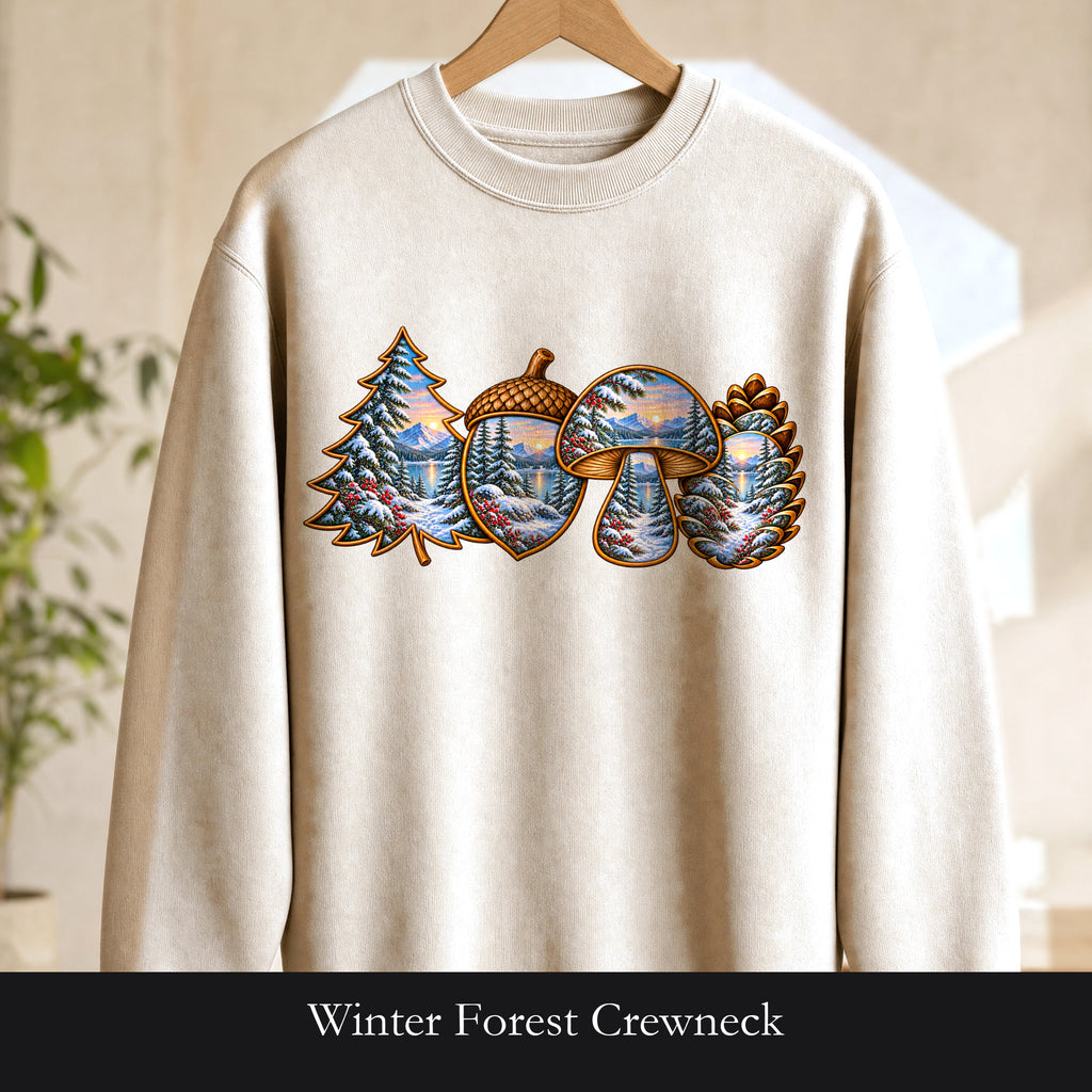 Winter Forest Crewneck, Vintage Cabin Nature Sweatshirt