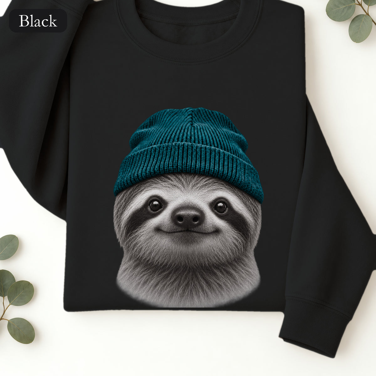 Sloth Wearing Knit Beanie | Cozy Winter Animal Crewneck