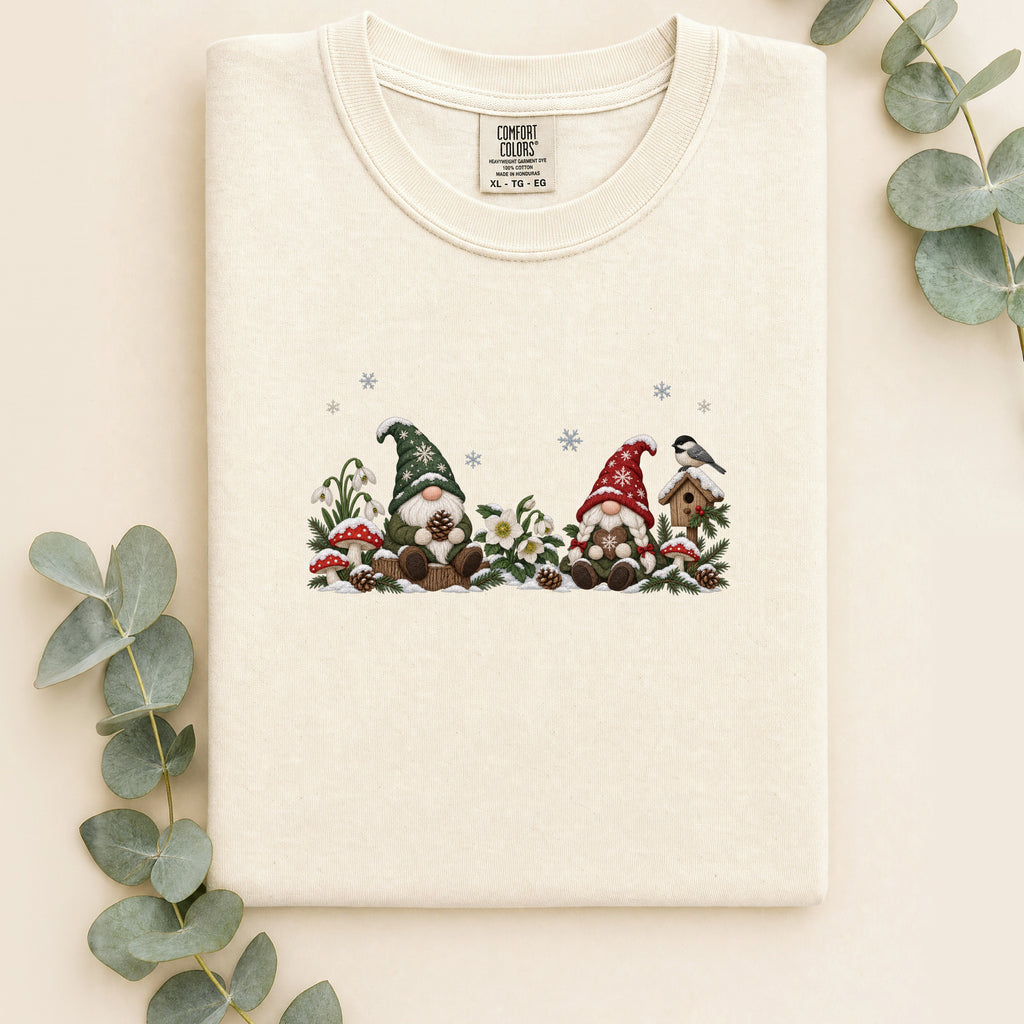 Christmas Gnome and Tree Scene Shirt | Faux Embroidery