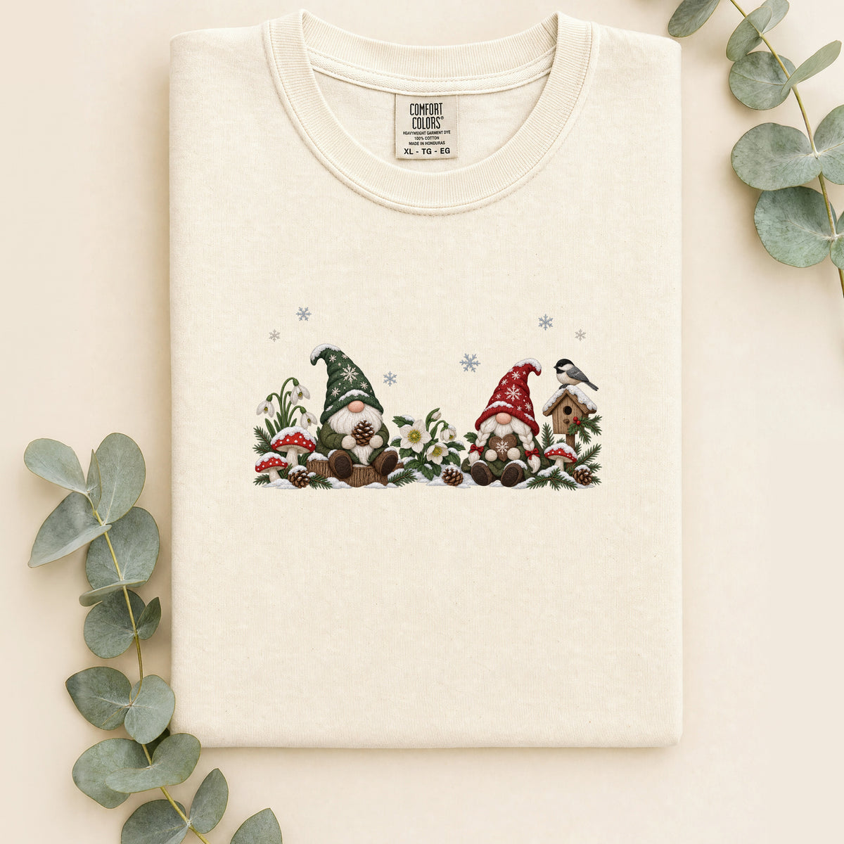 Christmas Gnome and Tree Scene Shirt | Faux Embroidery