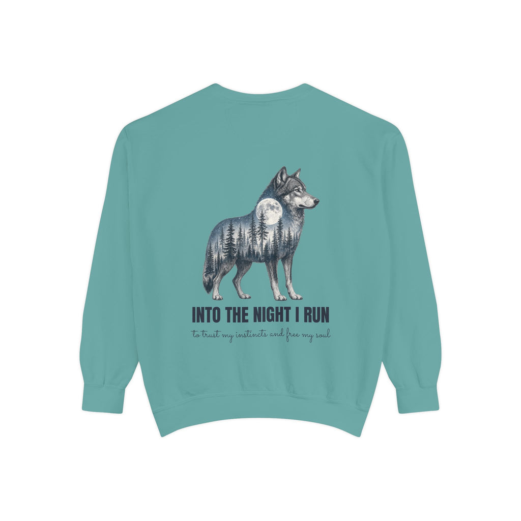 Into the Night I Run Shirt, Wolf Double Exposure Tee, Moonlit Forest Wild Spirit Gift, Woodland Nature Sweatshirt