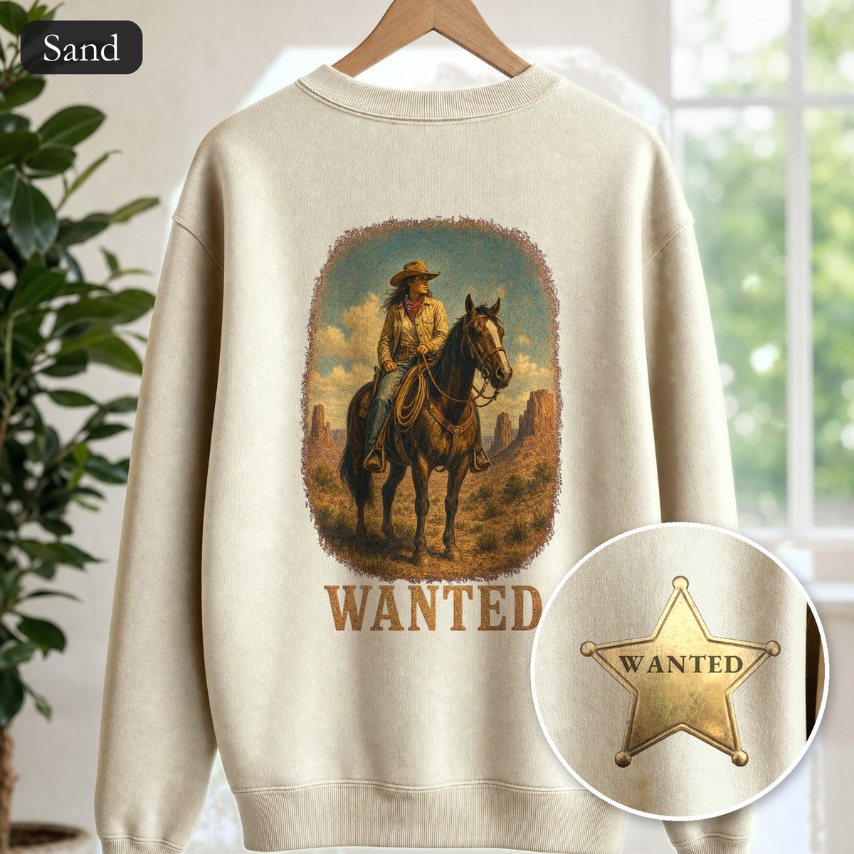 Wanted Cowgirl Sweatshirt, Vintage Western Wanted Poster Crewneck, Desert Outlaw Sweatshirt, Sheriff Star Cowgirl Gift