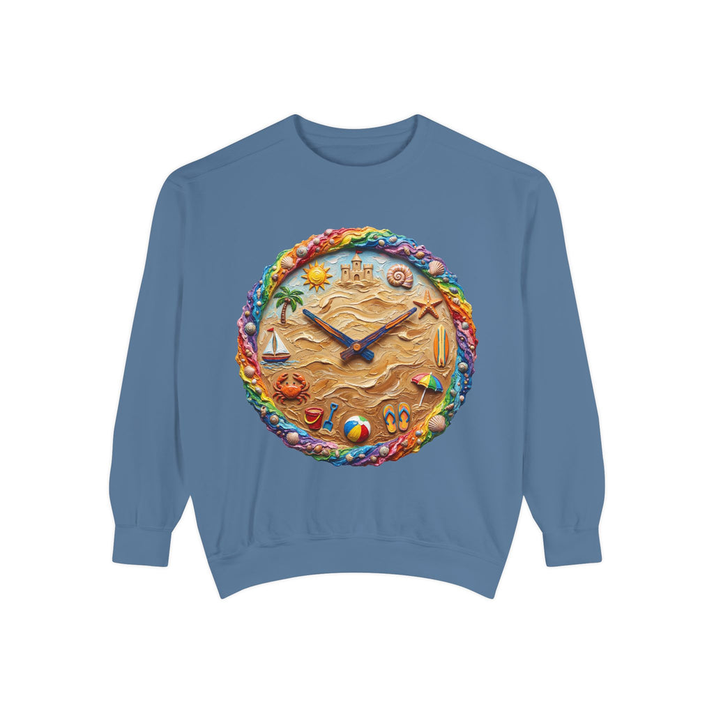 Beach Clock Shirt, Dreamy Coastal Art Tee, Surreal Beach Lover Gift, Summer Ocean Sweatshirt