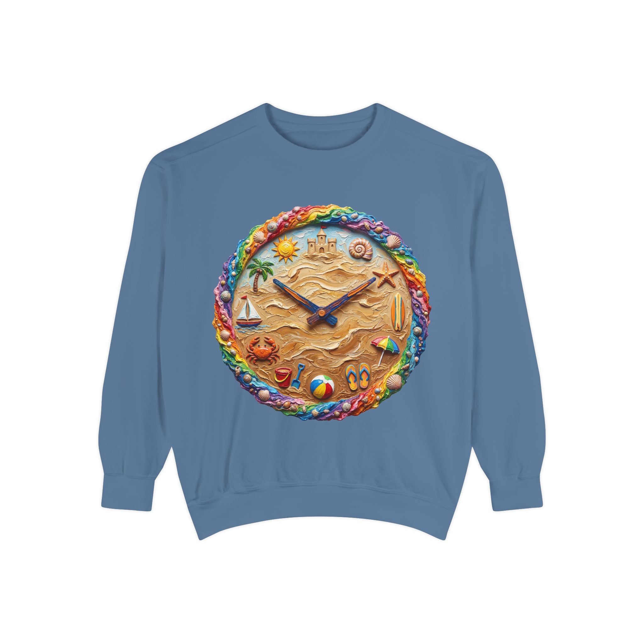 Beach Clock Shirt, Dreamy Coastal Art Tee, Surreal Beach Lover Gift, Summer Ocean Sweatshirt