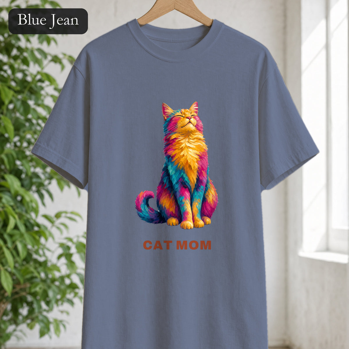 Cat Mom Shirt, Vibrant Painterly Cat Tee, Bold Cat Lover Gift, Colorful Cat Owner Sweatshirt
