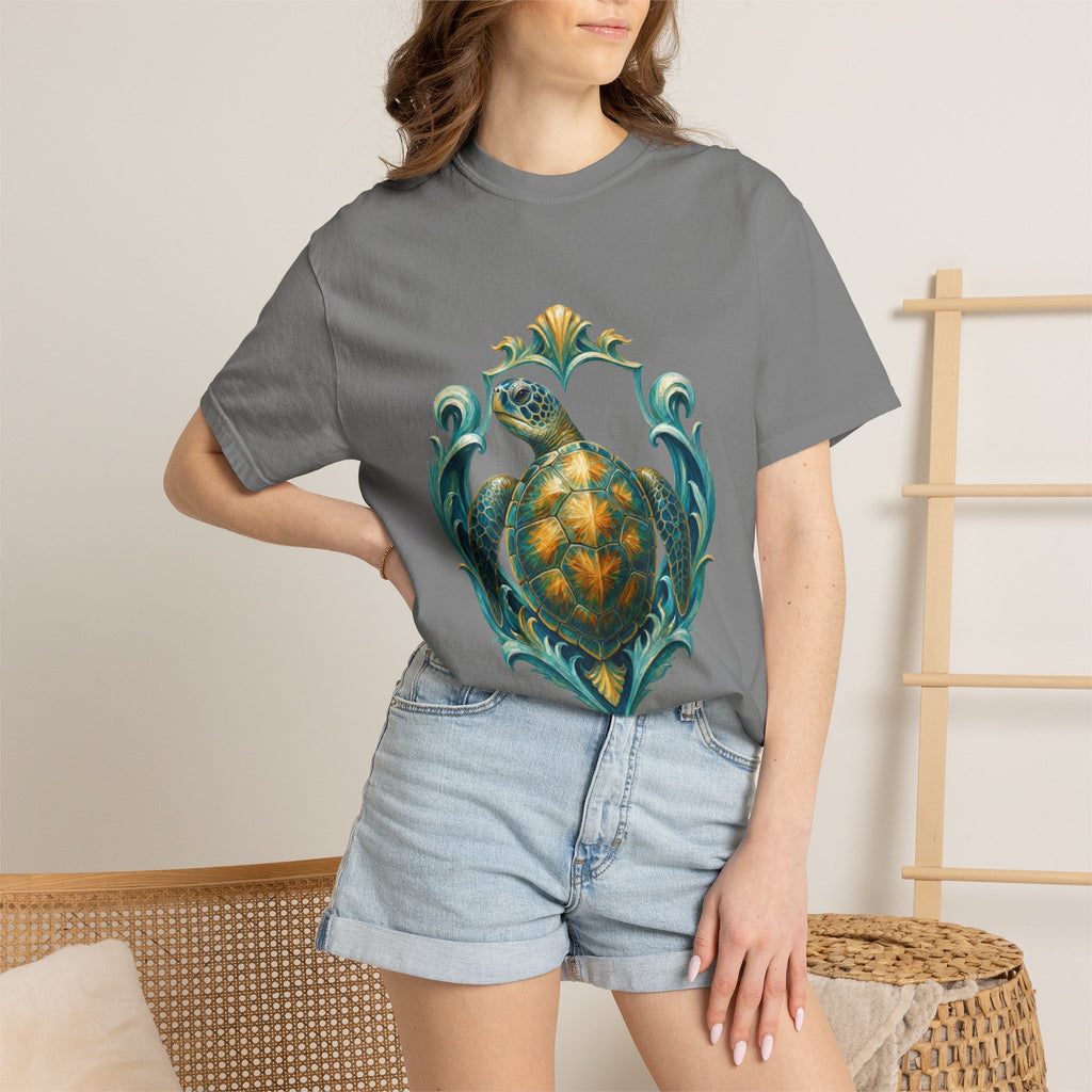 Sea Turtle Long Sleeve Sun Shirt, Painterly Turtle Crest Swim Tee, Beach Ocean Lover Gift, Coastal Swim Sweatshirt
