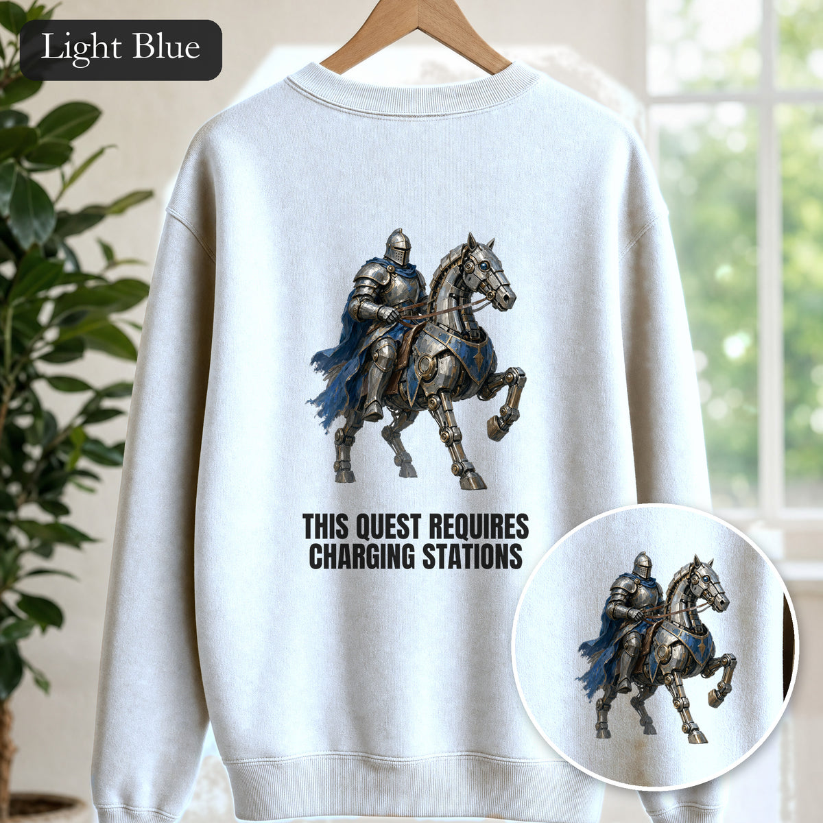 This Quest Requires Charging Stations Shirt, Knight Robot Horse Tee, Funny Gamer Tech Gift, Sci-Fi Fantasy Sweatshirt