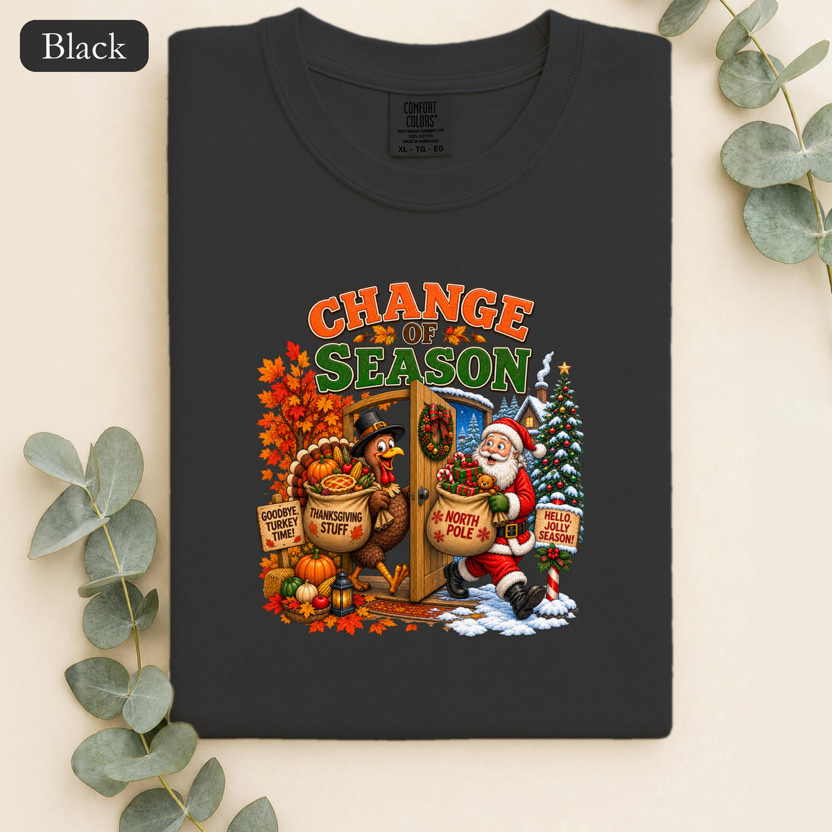 Change of Season Shirt | Fall to Winter Holiday Pumpkin Santa Design