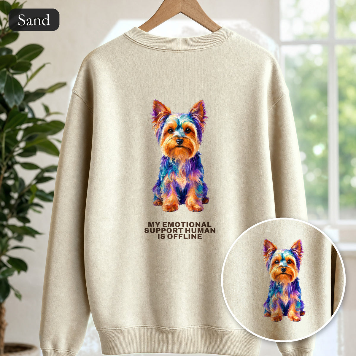 Yorkie Shirt, My Emotional Support Human Is Offline Tee, Funny Yorkshire Terrier Dog Mom Gift, Dog Lover Sweatshirt