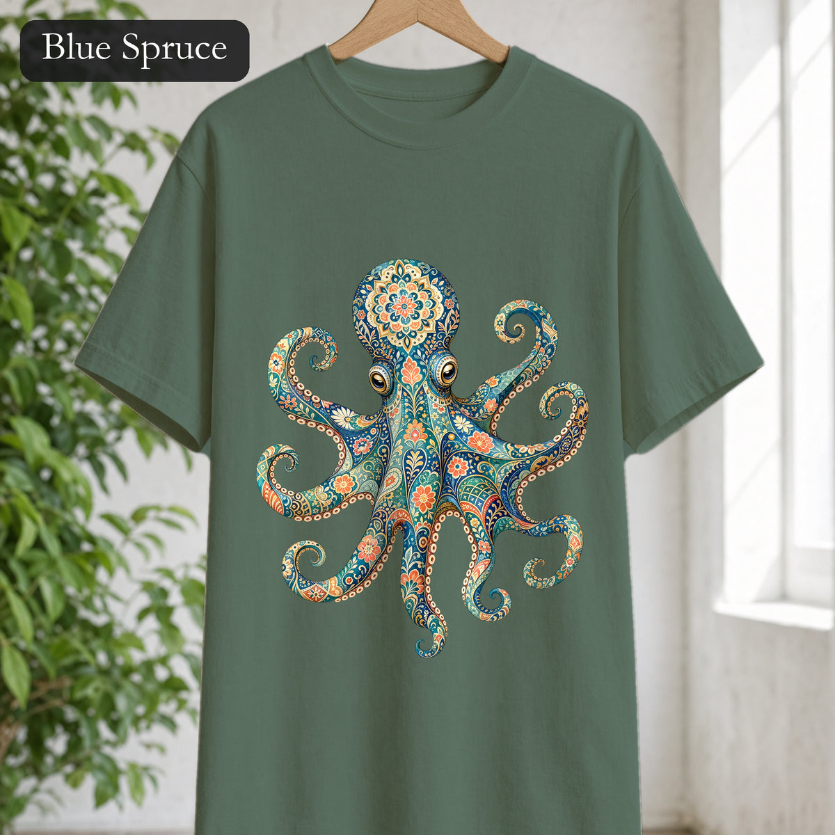 Boho Octopus Shirt, Folk Art Octopus Tee, Japanese Pattern Ocean Lover Gift, Vintage Floral Octopus Sweatshirt