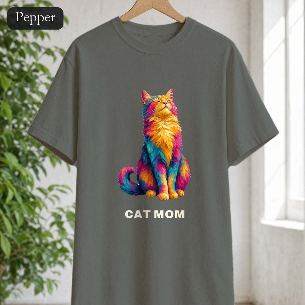Cat Mom Shirt, Vibrant Painterly Cat Tee, Bold Cat Lover Gift, Colorful Cat Owner Sweatshirt