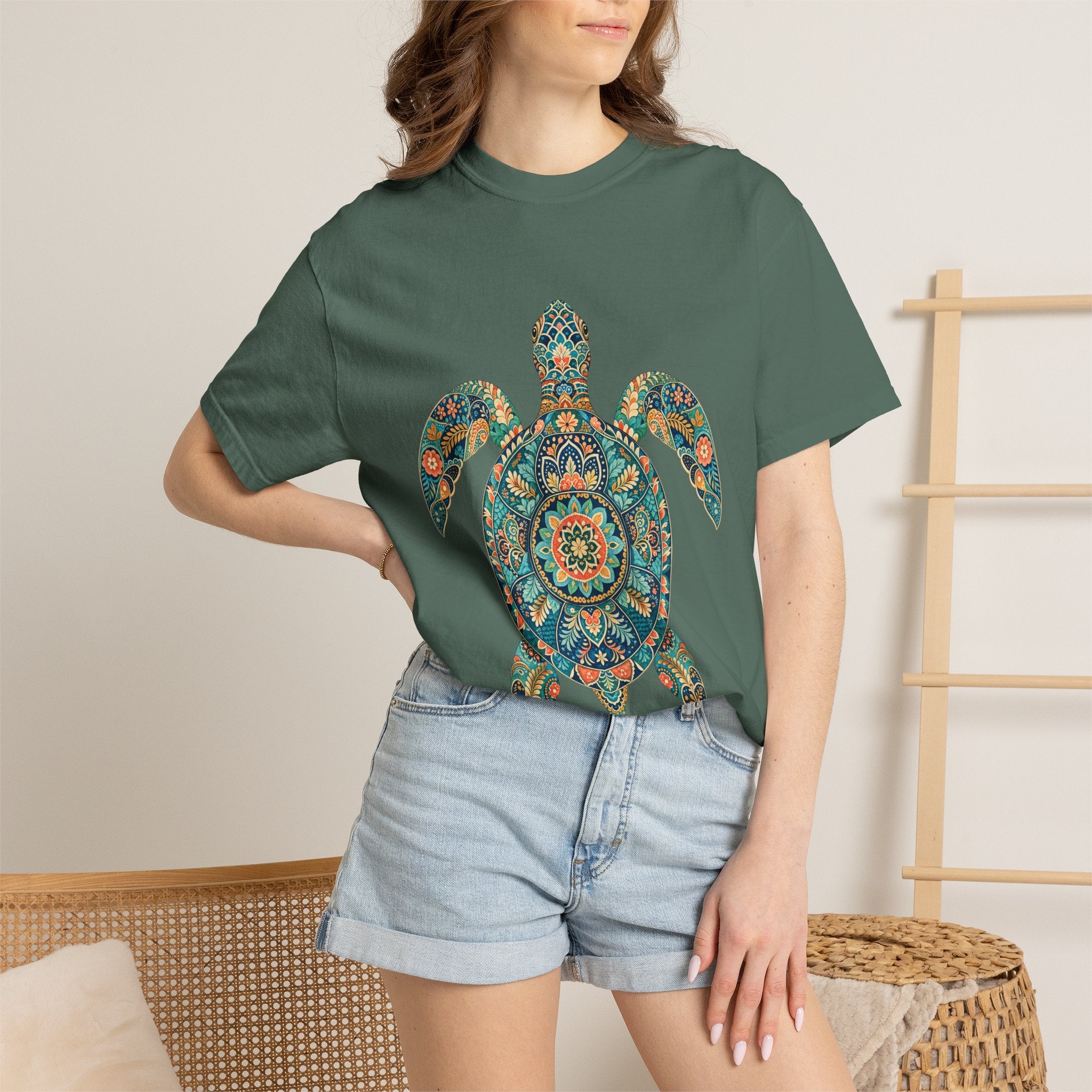 Boho Sea Turtle Shirt, Folk Art Turtle Tee, Japanese Pattern Ocean Lover Gift, Vintage Floral Turtle Sweatshirt