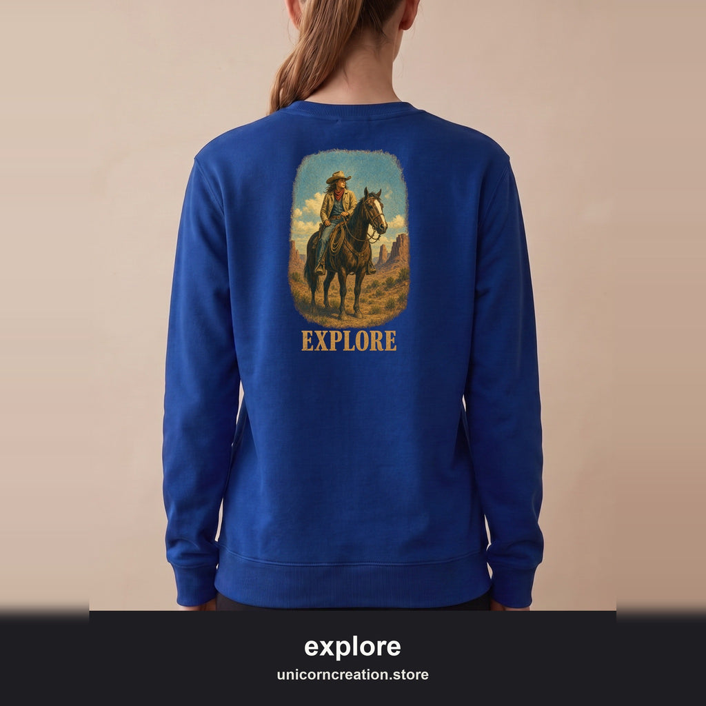 Explore Cowgirl Sweatshirt, Vintage Western Horse Crewneck, Desert Trail Rider Sweatshirt, Sheriff Star Cowgirl Gift