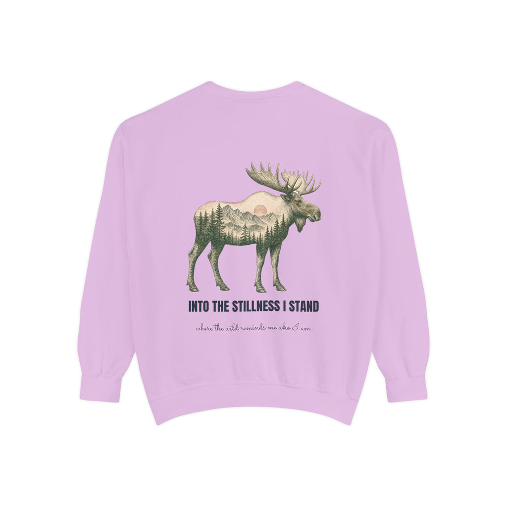 Into the Stillness I Stand Shirt, Moose Double Exposure Tee, Mountain Wilderness Camping Gift, Woodland Nature Sweatshirt