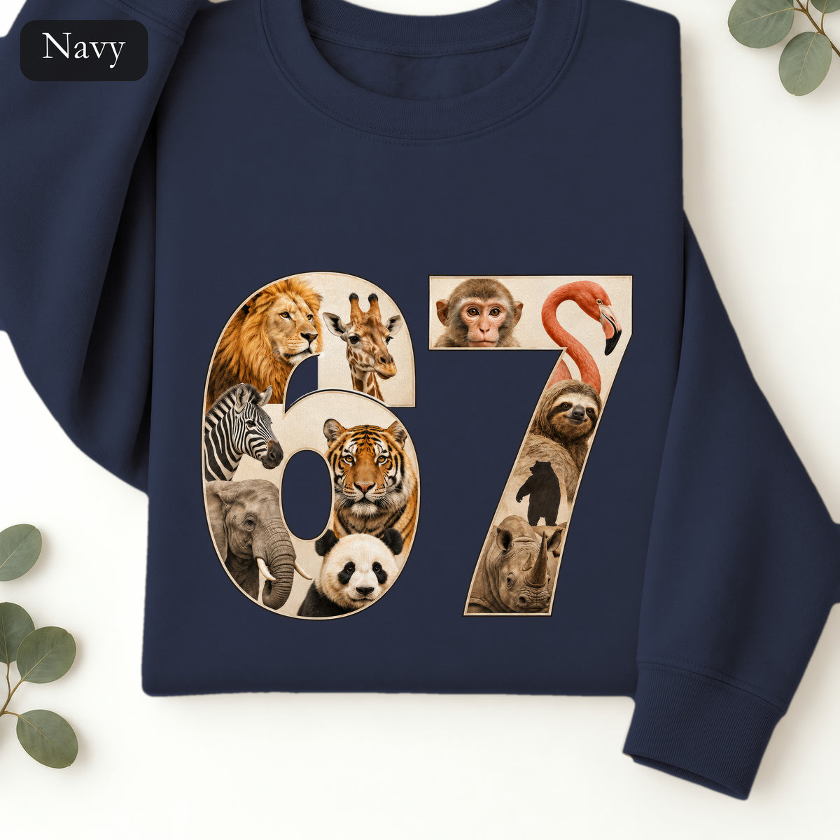 67 Zoo Animals Shirt, Funny 67 Meme Tee, Trendy Animal Number Gift, Giraffe Elephant Lion Sweatshirt