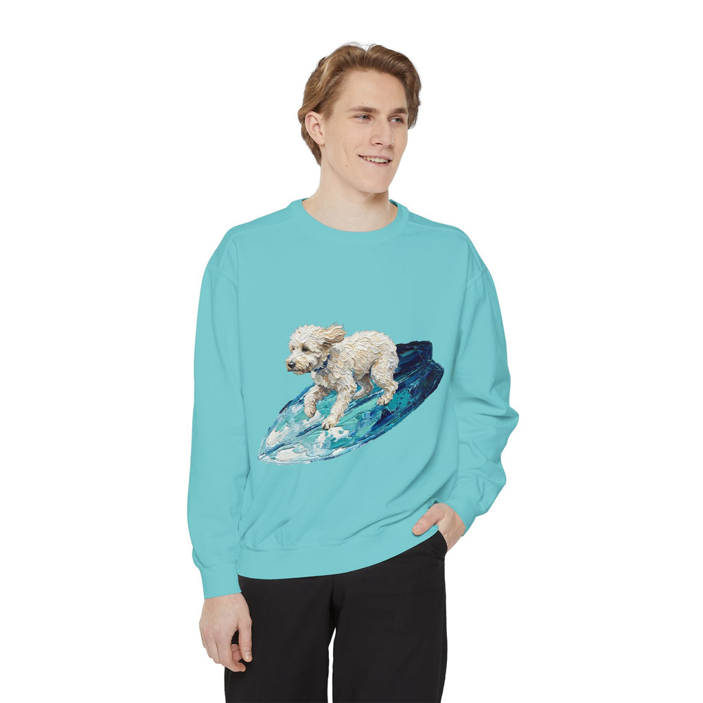 Surfing Dog Shirt, Painterly Surf Dog Tee, Beach Coastal Dog Lover Gift, Summer Ocean Dog Mom Sweatshirt