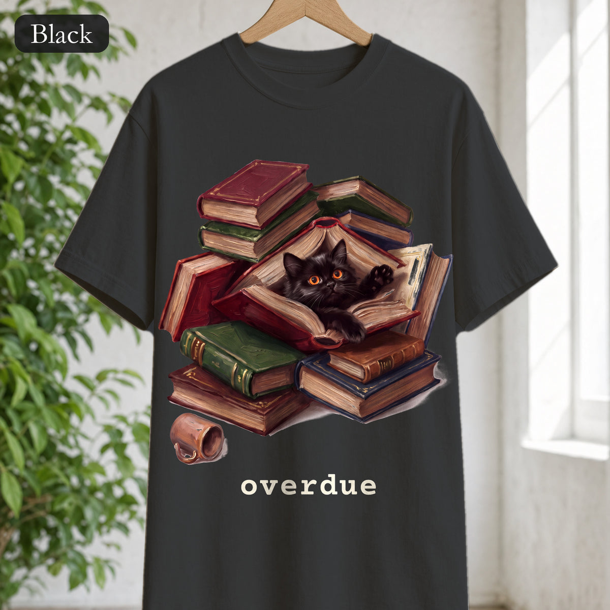 Overdue Cat & Books Shirt, Funny Librarian Tee, Bookworm Book Lover Tee, Library Staff Reader Gift