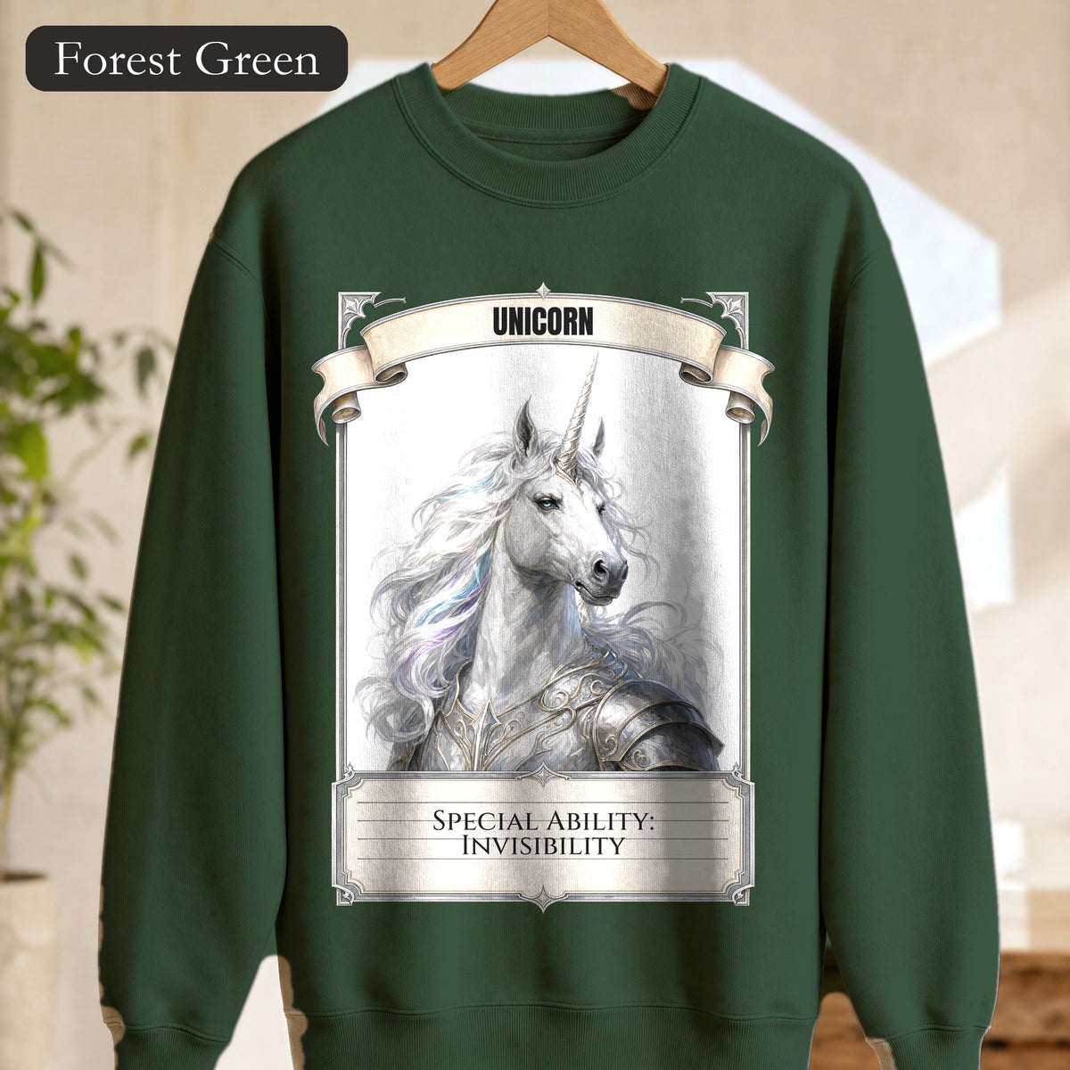 Unicorn Invisibility Stat Card Shirt, Funny RPG Gamer Tee, Tabletop D20 Fantasy Gift, Dungeon Dice Sweatshirt